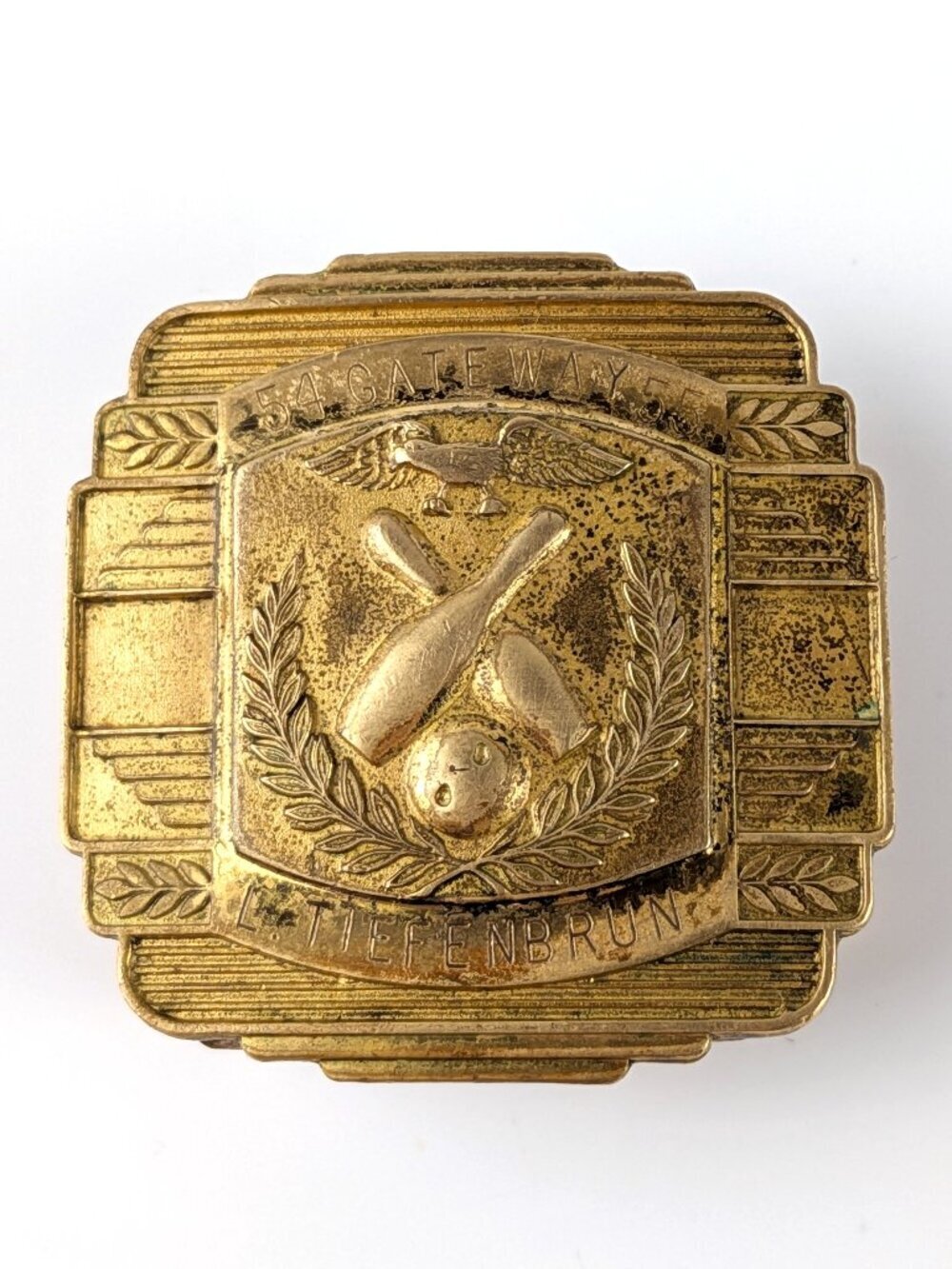 Vintage 50s Bowling Mini Brass Belt Buckle